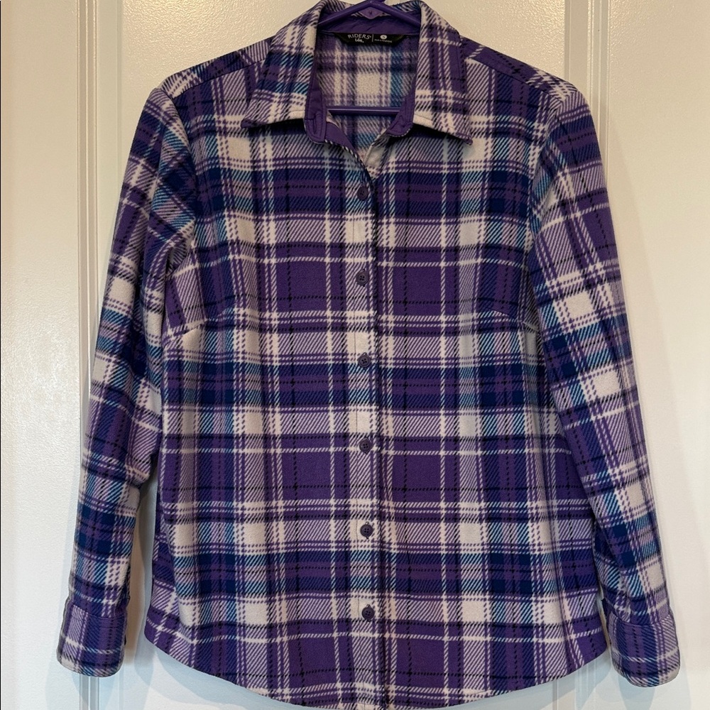 Riders by Lee Purple and White Plaid Button Down Shirt